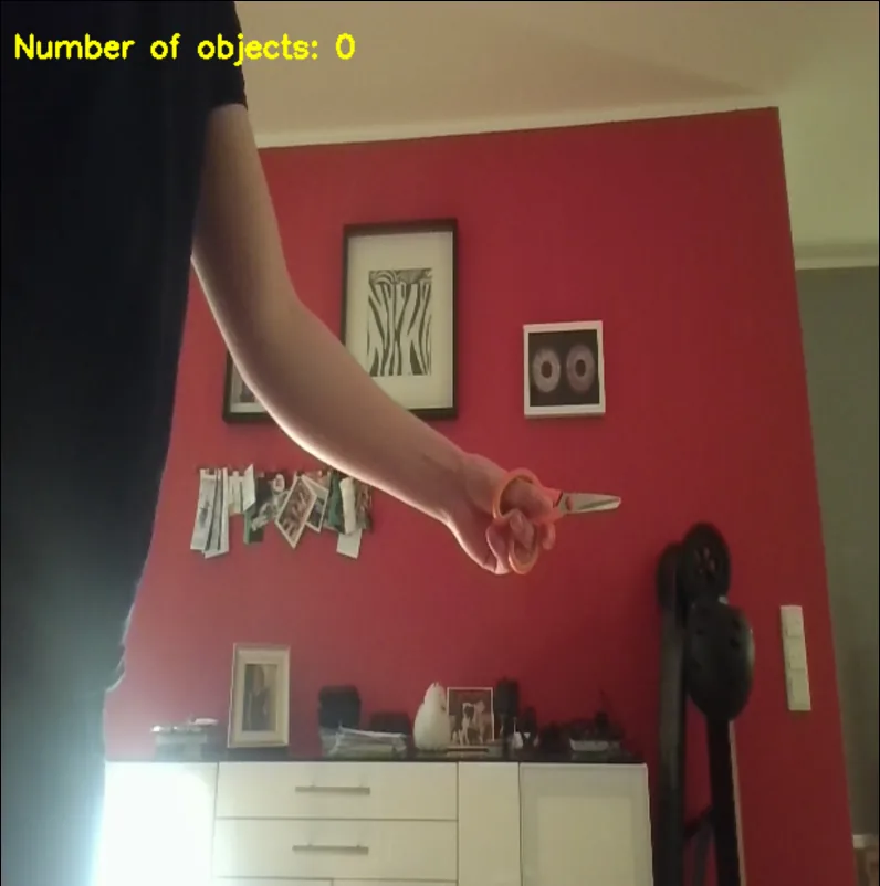 Live camera frame showing scissors correctly not classified as a knife